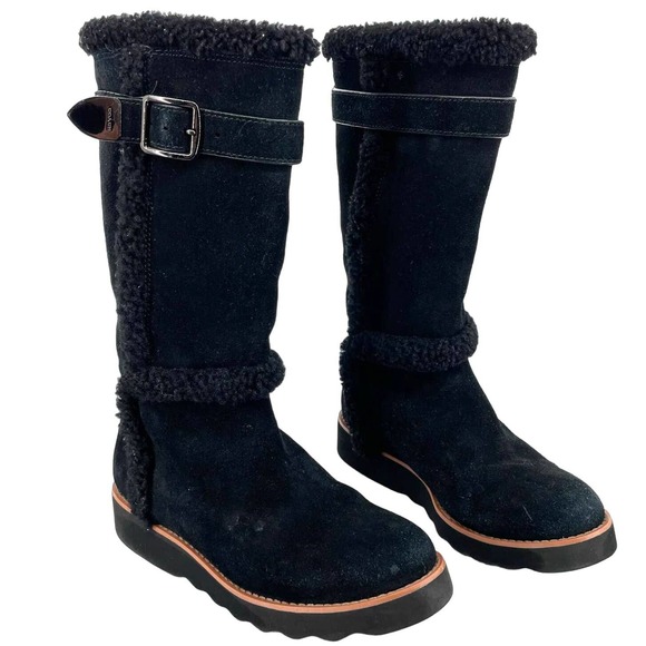 Coach Women's 6 BELMONT Suede Leather Cold Weather Winter Black tall Boots Shoes - Picture 1 of 8